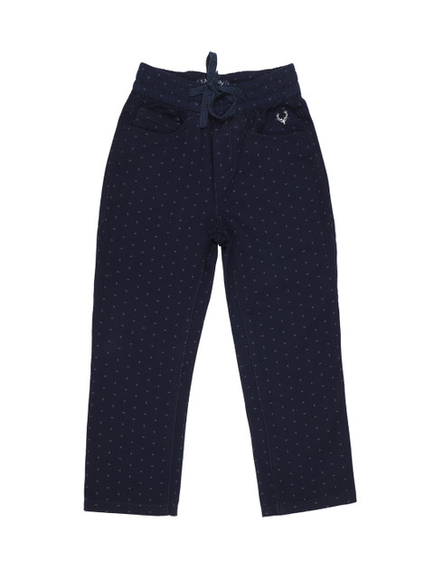 

Allen Solly Junior Boys Navy Blue Slim Fit Printed Regular Trousers