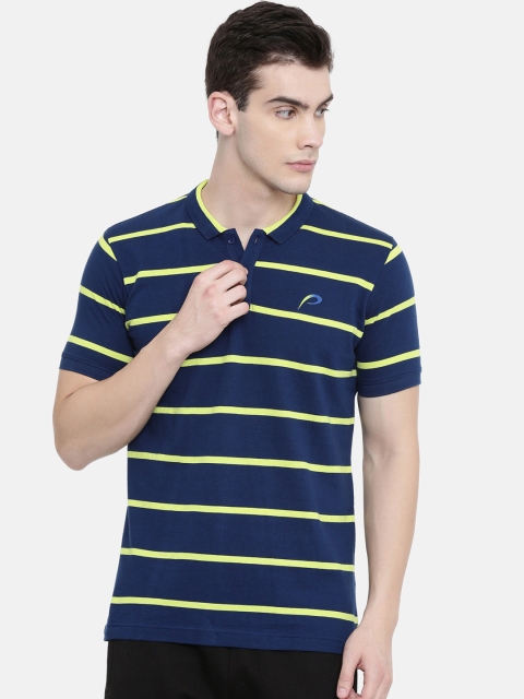 

Proline Men Blue Striped Polo Collar T-shirt