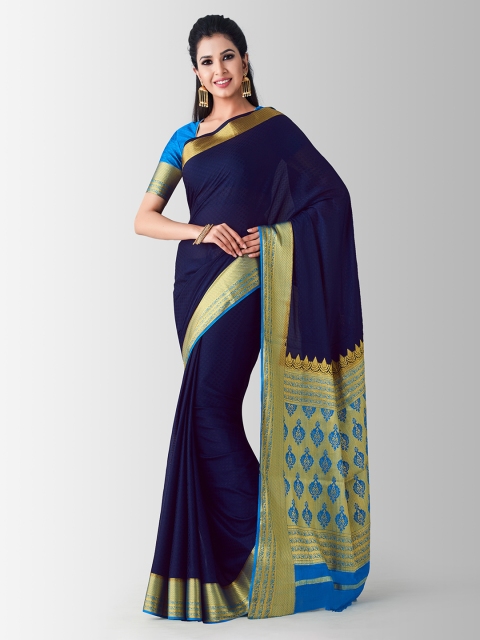 

MIMOSA Navy Blue Poly Crepe Woven Design Kanjeevaram Saree