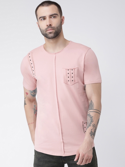 

Rex Straut Jeans Men Pink Solid Slim Fit Round Neck T-shirt