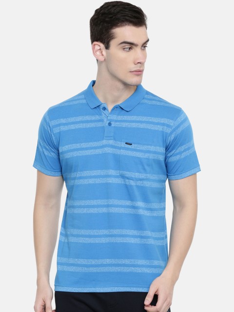 

Proline Men Blue Striped Comfort Fit Everfresh Polo Collar T-shirt