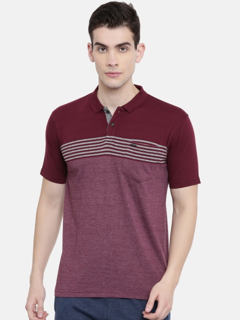 

Proline Men Maroon Striped Comfort Fit Everfresh Polo Collar T-shirt