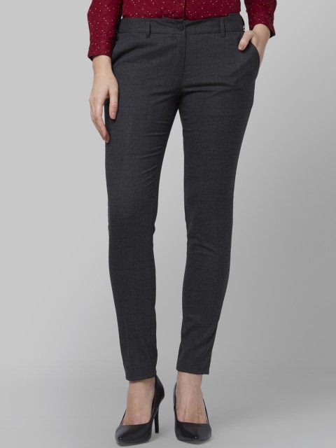 

Park Avenue Woman Charcoal Grey Regular Fit Checked Formal Trousers