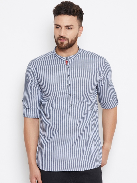 

even Men Grey & Blue Striped Straight Kurta