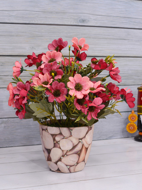 

Fancy mart Pink & Green Artificial Chrissanthemum Plant with Stone Texture Pot