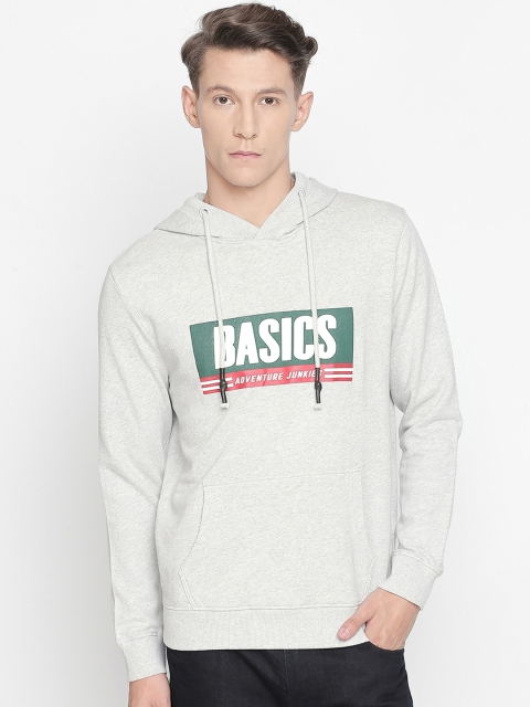 

Basics Men Grey Printed Hooded Sweatshirt