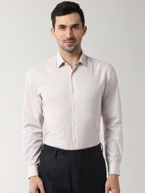 

Peter England Men Cream-Coloured & Pink Slim Fit Self Design Formal Shirt