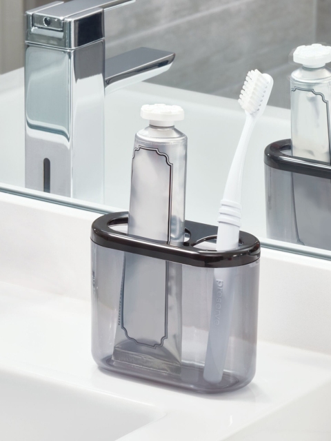 

INTERDESIGN Set of 2 Black & Transparent Plastic Toothbrush Holder