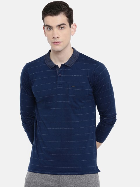 

Proline Men Blue Striped Comfort Fit Everfresh Polo Collar T-shirt