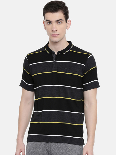 

Proline Men Black & Yellow Striped Comfort Fit Everfresh Polo Collar T-shirt