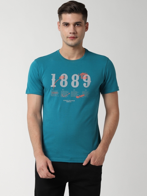 

Peter England Casuals Men Blue Printed Round Neck Slim Fit T-shirt