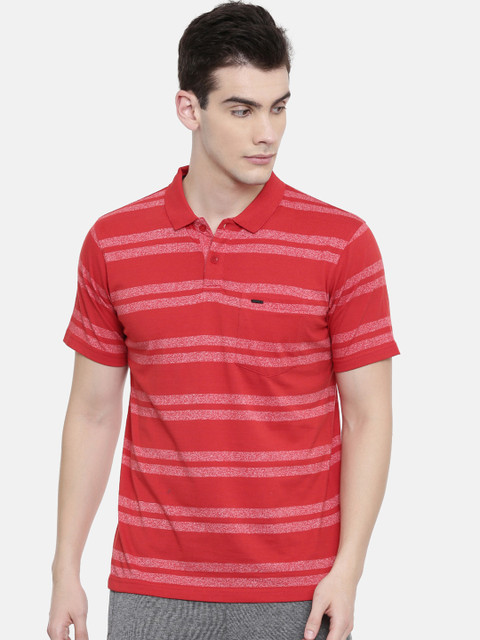 

Proline Men Red Striped Comfort Fit Everfresh Polo Collar T-shirt