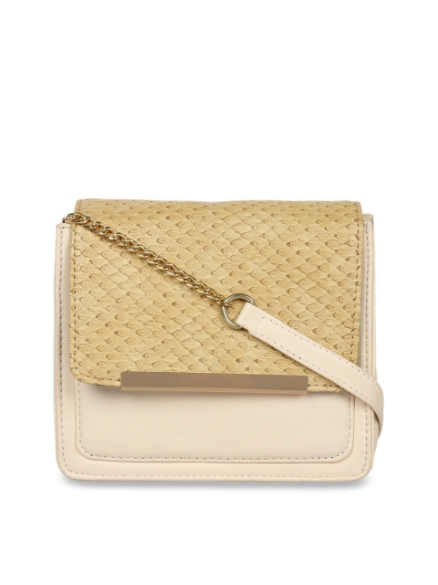 Berrypeckers Beige & Cream-Coloured Textured Colourblocked Sling Bag