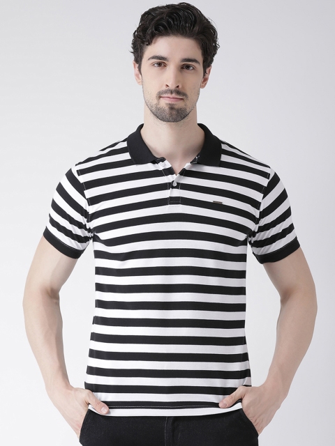 

Club York Men Black & White Striped Polo Collar T-shirt