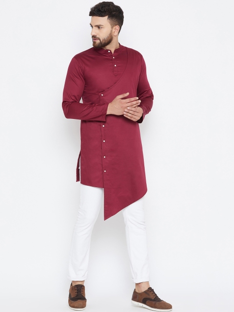 

Hypernation Men Maroon Solid Straight Kurta