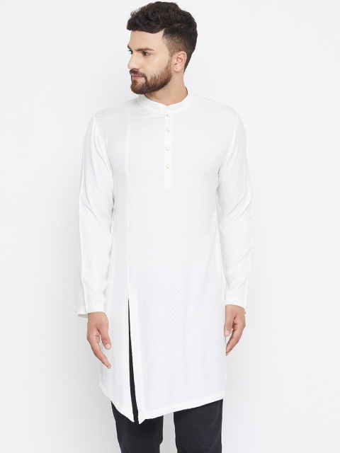 

Hypernation Men Off-White Woven Design Straight Kurta