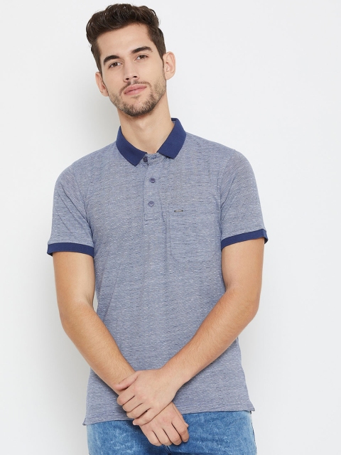 

Okane Men Navy Blue Solid Polo Collar T-shirt