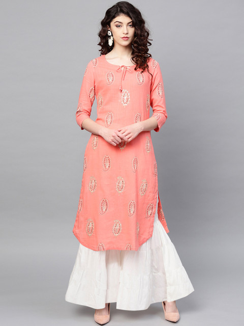 

Ishin Women Pink Printed Straight Kurta