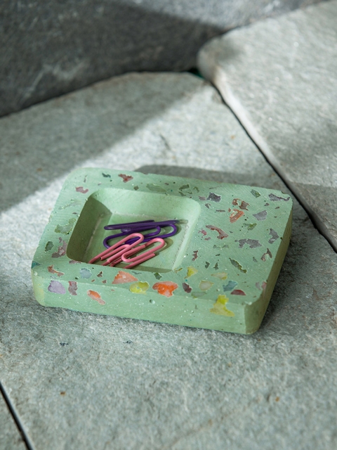 

ExclusiveLane Teal Green Handcrafted Table Organiser Tray In Concrete