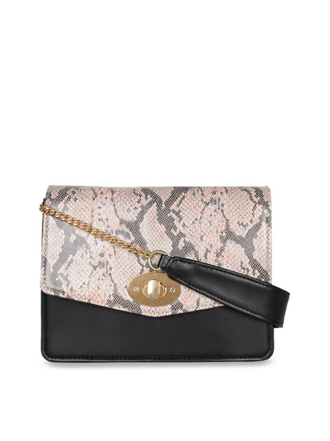 

Berrypeckers Black & Beige Animal Printed Sling Bag