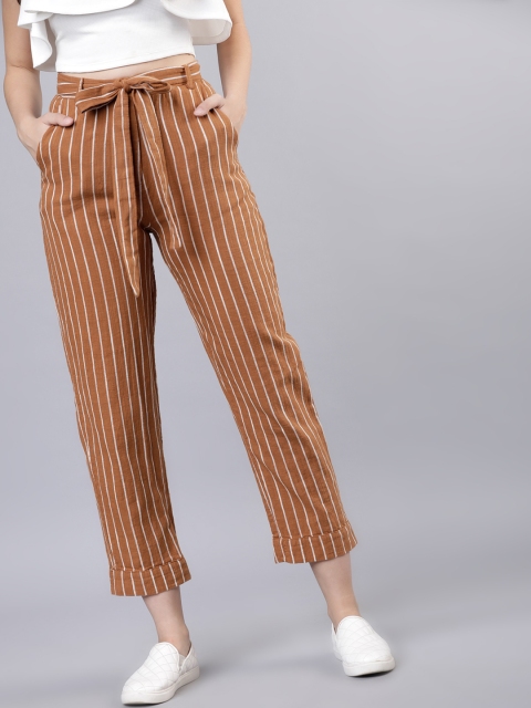 

Tokyo Talkies Women Brown Regular Fit Striped Regular Trousers
