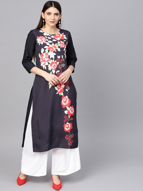 

Ishin Women Navy Blue Printed Straight Kurta
