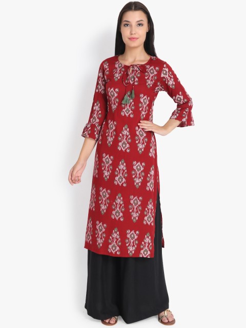 

rangeelo rajasthan Women Red & Off-White Printed Straight Kurta
