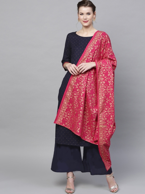 

Ishin Women Navy Blue Printed Straight Kurta