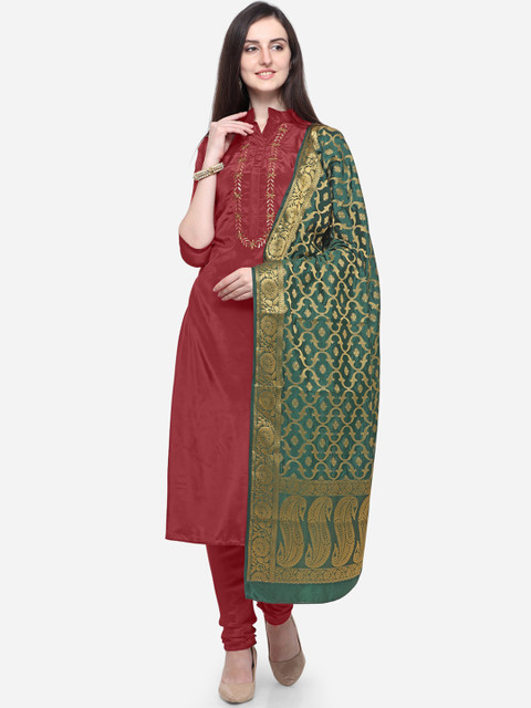 

mf Maroon & Green Poly Silk Unstitched Dress Material