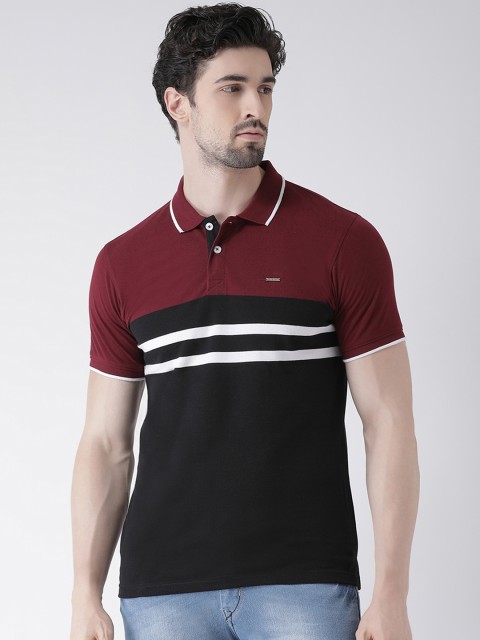 

Club York Men Maroon & Black Colourblocked Polo Collar T-shirt
