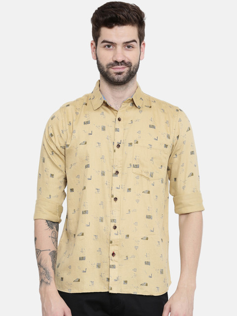 

Scarlet Creations Men Khaki & Navy Blue Slim Fit Printed Casual Shirt