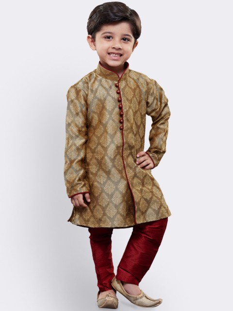 

JBN Creation Boys Beige & Maroon Self Design Kurta with Churidar