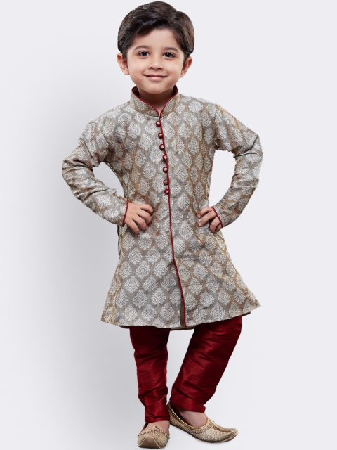

JBN Creation Boys Grey & Maroon Self Design Kurta with Churidar