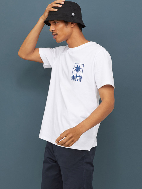 

H&M Men White Printed T-shirt