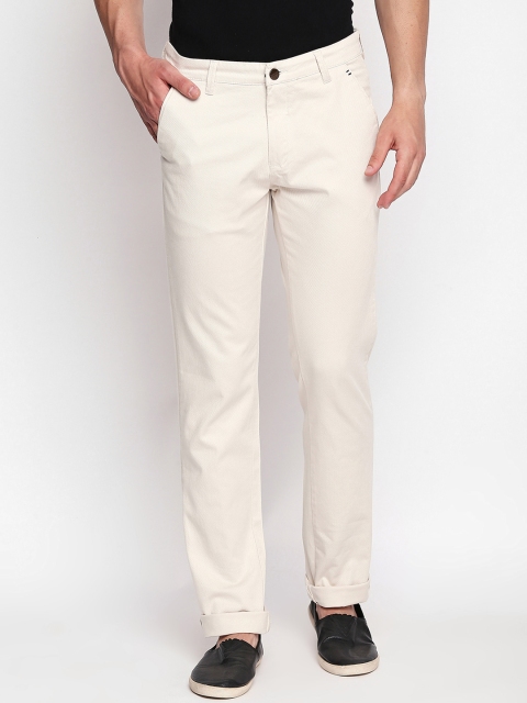 

beevee Men Cream-Coloured Regular Fit Self Design Regular Trousers