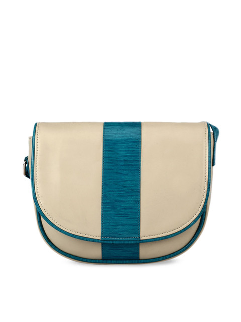 

Berrypeckers Beige & Teal Blue Colourblocked Sling Bag