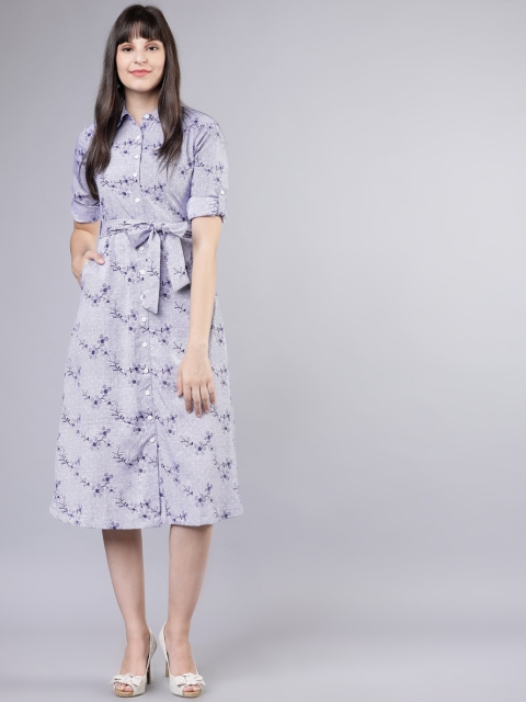 

Tokyo Talkies Women Blue Floral Print Shirt Dress