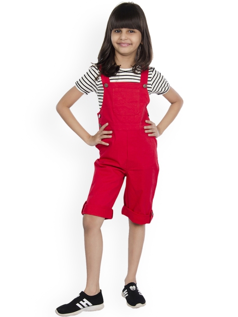 

Olele Girls Red Solid Regular Fit Dungaree
