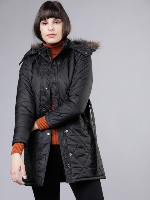 

Tokyo Talkies Women Black Quilted Hooded Jacket