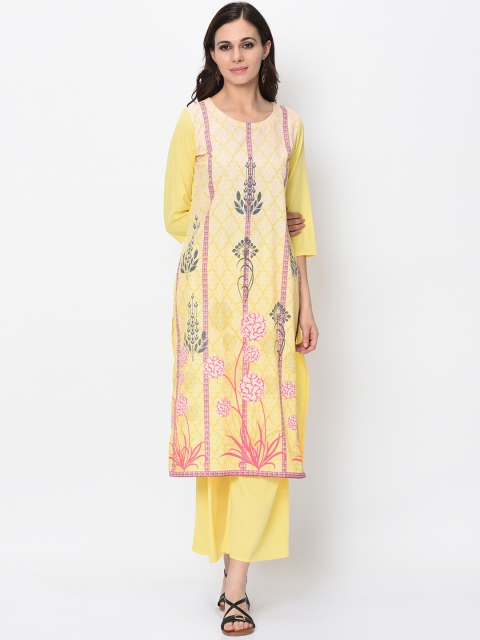 

ZIYAA Women Yellow & Off-White Printed Kurta with Palazzos