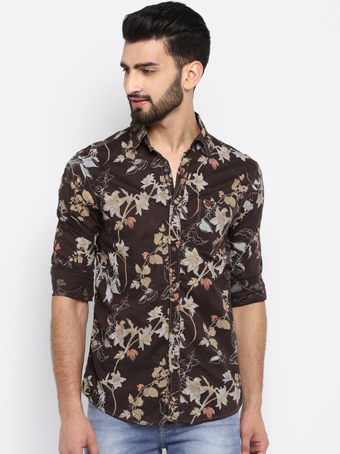 

Mufti Men Coffee Brown Regular Fit Printed Casual Shirt