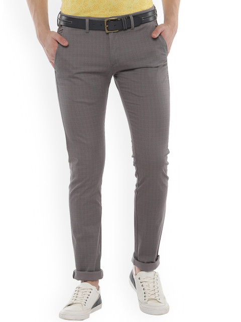 

Allen Solly Men Grey Ultra Skinny Fit Checked Regular Trousers
