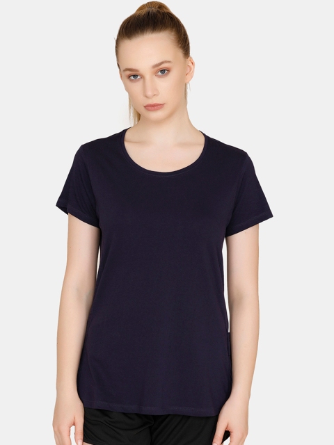 

Zelocity by Zivame Women Navy Blue Solid Round Neck Pure Cotton T-shirt