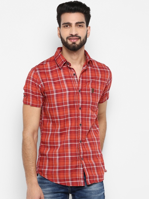 

Mufti Men Red & Orange Regular Fit Checked Casual Shirt