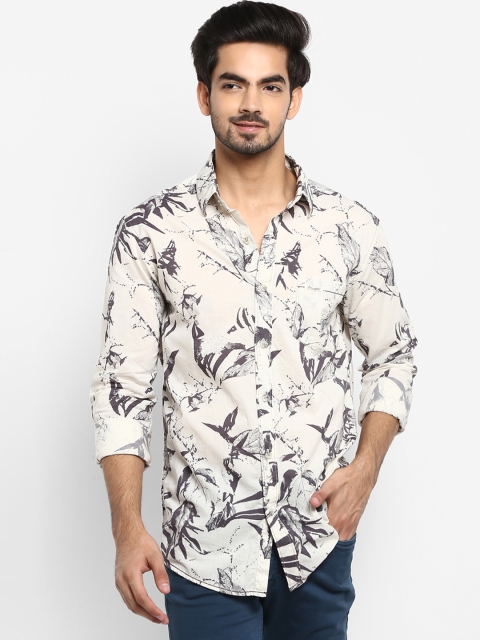 

Mufti Men Off-White & Black Regular Fit Printed Casual Shirt