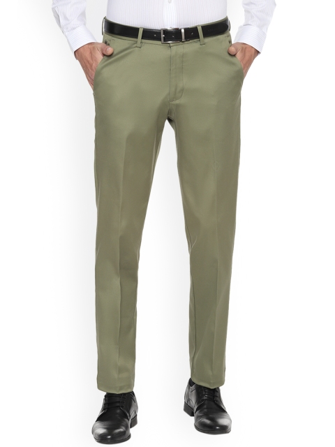 

Louis Philippe Men Olive Green Slim Fit Solid Regular Trousers