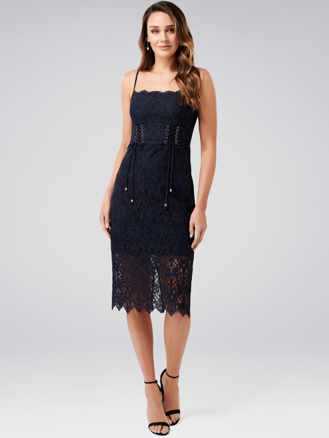 

Forever New Women Navy Blue Self Design Sheath Dress