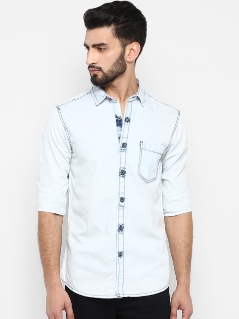 Mufti Men Turquoise Blue Regular Fit Faded Casual Shirt
