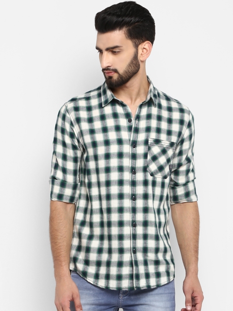 

Mufti Men White & Green Regular Fit Checked Casual Shirt