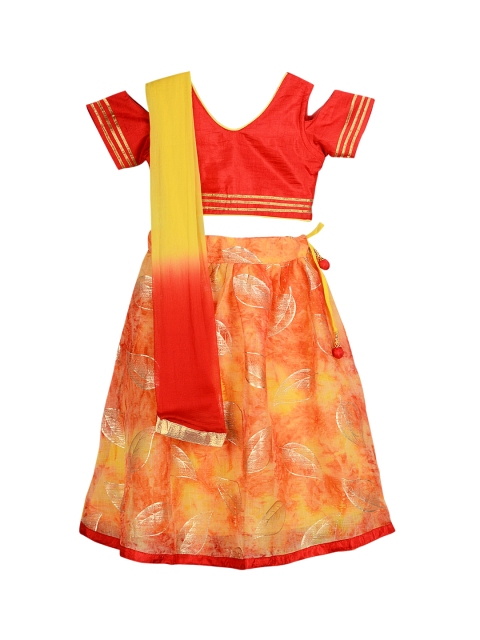 

KID1 Girls Red & Yellow Solid Ready to Wear Lehenga & Blouse with Dupatta